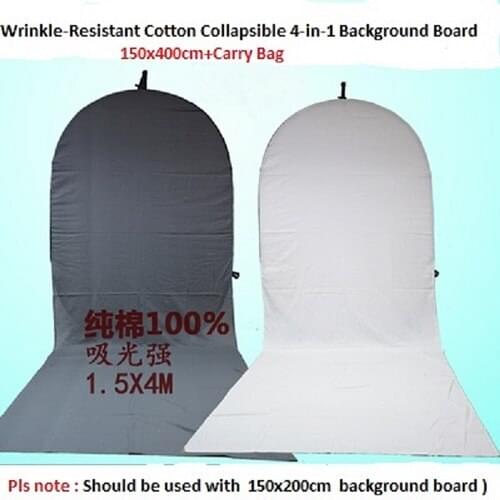 Newest Wrinkle-Resistant Cotton Collapsible 4-in-1 Background Board Gray/white single trail twist backdrop150x400cm+Carry Bag