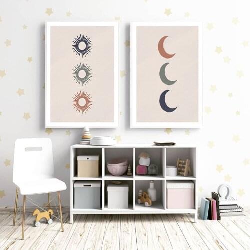Boho Triple Sun Moon Poster Minimalist Canvas Painting Nordic Illustration Art Print Modern Wall Picture For Bedroom Home Decor