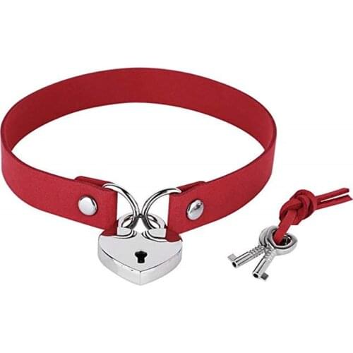 Colorful Punk Sexy PU Leather Heart Lock Key Pendant Necklaces Goth Fashion Collar Chokers Necklace For Women Men Jewelry Bijoux