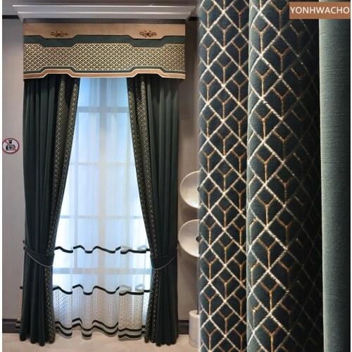 Custom curtain luxury American retro dark green velvet living room bedroom thick cloth blackout curtain valance tulle drape C841