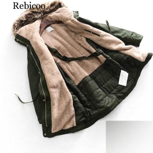 Women Winter Long Casual with Hoodies and Fur Collars Parkas Wool Liner