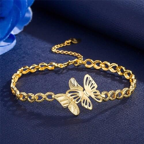 Butterfly Charms Chain Bracelets for Women 24k Gold Filled Jewelry Not Fade Trendy Accessory Birthday Valentines Day Gifts New