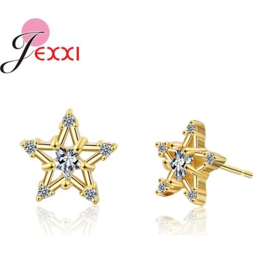 Women 925 Sterling Silver Geometric Metal Cubic Zircon Stud Earrings Korean Concise Sweet Ear Jewelry Easy Wear Lovely Brinco