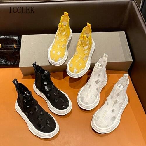 Hollow Canvas Womens Martin Boots Thin Breathable 2021 New Spring Autumn Single Boots Platform Shoes for Women Boots