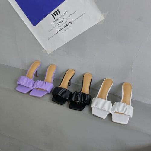 Women slippers popular fashion summer women mules casual female shoes pumps white high heels square head flip flops party shoes