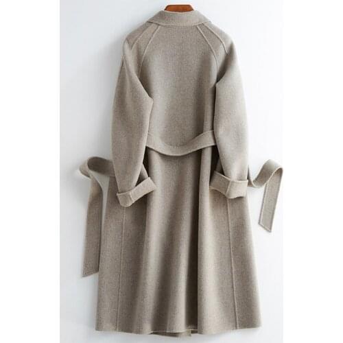 Long Wool Women 2020 Double Breasted Korean Jacket Spring fall Woolen Coat Overcoat Abrigos Mujer Elegante B22Y02669 KJ5268