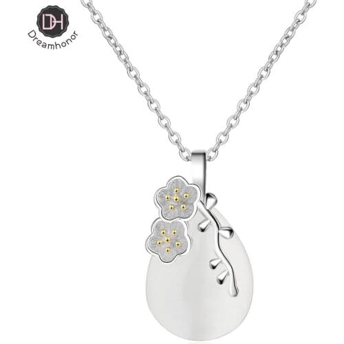 Dreamhonor White Opal Pendant Charm 925 Sterling Silver Chain Choker Necklaces Jewelry
