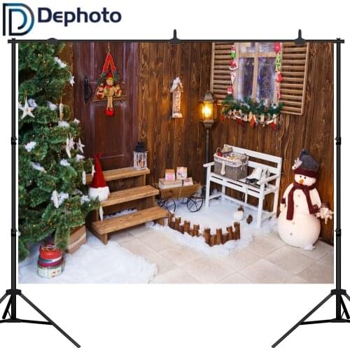 Dephoto Winter Photography Backdrops Christmas Tree Snowman Gift Lantern Kids Gift Pine Backgrounds Photocall For Photo Studio