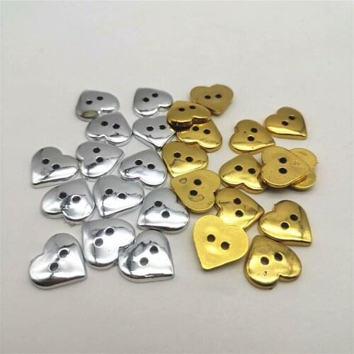 100pcs 15mm Plastic Shiny Silver/Gold Color Heart 2 Holes Shirt Buttons DIY Handmade Crafts Sewing Accessories