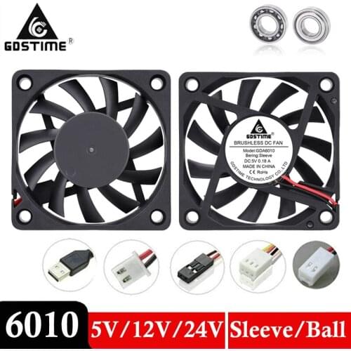 2 Pcs Gdstime 60mm 6010 5V 12V 24V USB 2PIN 3PIN DC Axial Cooler Fan 60x60x10mm 6cm Brushless Computer PC CPU Case Cooling Fan