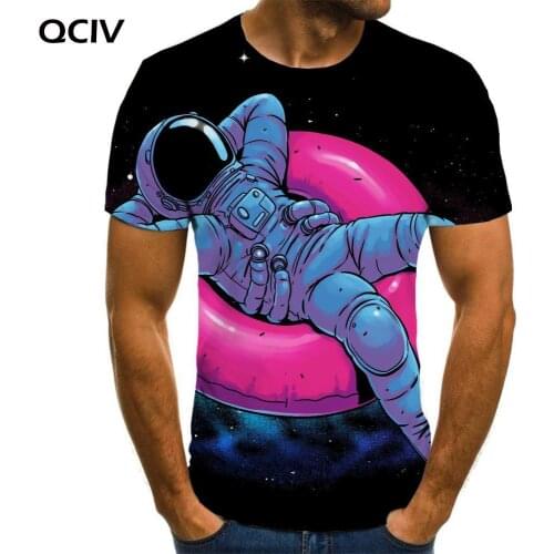 QCIV Brand Astronaut T-shirt Men Swimming Ring Tshirts Casual Galaxy Anime Clothes Space Shirt Print Mens Clothing Punk Rock