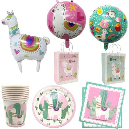 Alpaca Paper Cup Plates Napkins Tablecloth Balloon kids Birthday Party Supplies Alpaca Birthday theme party Decoration