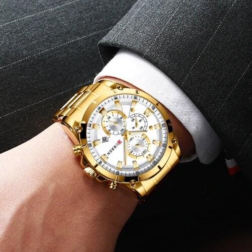 Big Diver Men Watches Brand Luxury Curren Gold Watch Men 2020 Waterproof Chronograph Golden Male Wristwatch Relogio Masculino