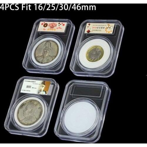 4pcs 16/25/30/46mm Transparent Plastic Coin Holder Silver Coin Collection Slab Display Storage Case Box Holder