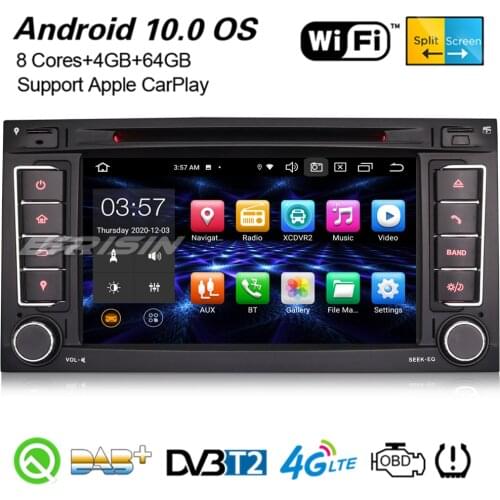 Erisin Octa-Core Android 10.0 DAB+ Navi WiFi 4G CarPlay TPMS Bluetooth DVR Canbus DSP Car Stereo For VW Touareg T5 Multivan 8156