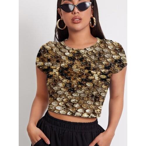 3d Tshirt Snake Skin T shirt Women Harajuku T-shirts 3d Brown Tshirts Casual Art Shirt Print Womens Clothing T shirts New Slim