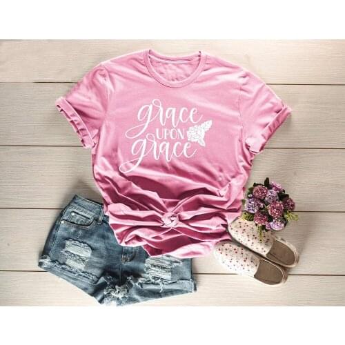 Grace Upon Grace ,Unisex Short Christian T-Shirt women flowers aesthetic shirt fashion camiseta rosa feminina tees girl gift top
