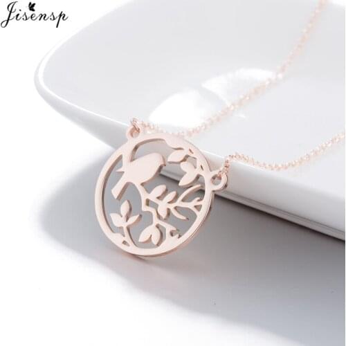 Jisensp Lovely Bird Stainless Steel Choker Necklace Sparrow Tree Branch Pendant Necklace Animal Jewelry Gift for Women Girls