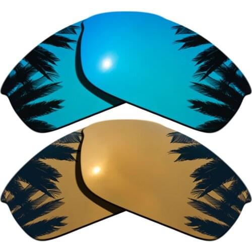 Ice Blue Mirrored+Bronze Gold Mirrored Coating) 2-Pairs Polarized Replacement Lenses for Flak Jacket 100% UVA & UVB Protection