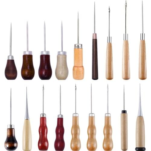 LMDZ Complete Awl Set Wooden Handle Metal Needle Leather Stitching Awls for Home Sewing Leather Making and Hole Punching