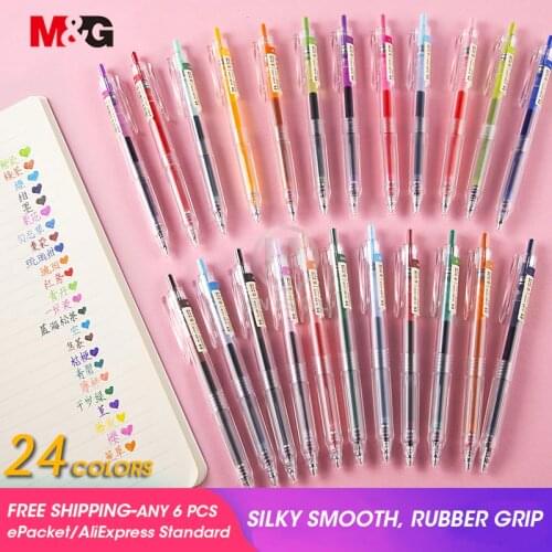 M&G 1pc/lot Retractable Color Ink Gel Pen 0.5mm 24 colors gel ink pens gelpen for school office supplies stationary pens new