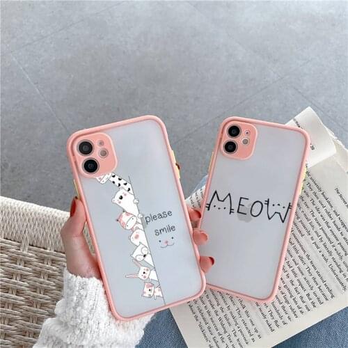 Cat lovely Creative white Cute cartoon Phone Case For iPhone 12 11 Mini Pro XR XS Max 7 8 Plus X Matte transparent Pink Cover