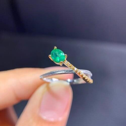 Fashion grace overlapping rise Natural gem stone Ring Natural green emerald ring S925 silver womens girl party gift Jewelry