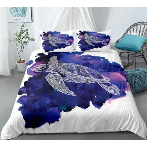 Sea turtle Bedding set ocean animal Duvet cover set queen boy bed set purple Bed line king art animal quilt cover home textile