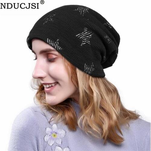 NDUCJSI Winter Warm Thick Velvet Skullies Casual Beanie Bronzing Star Cap High Elasticity Female Skullies Knit Beanie Girl Hats
