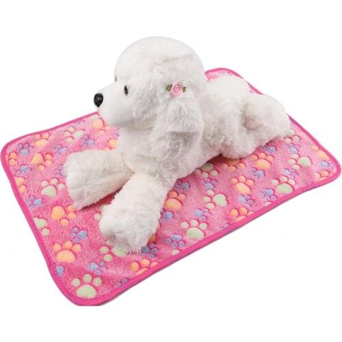 Pet Dog Blanket Soft Warm Fleece Washable Blanket for Cat Kitten Puppy with Cute Paw Print Sleeping Mat CLH@8