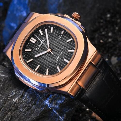 PLADEN Leather Mens Quartz Watches Stainless Steel Dial Luminous Luxury AAA Original Sapphire Glass Simple Gentleman Relojes