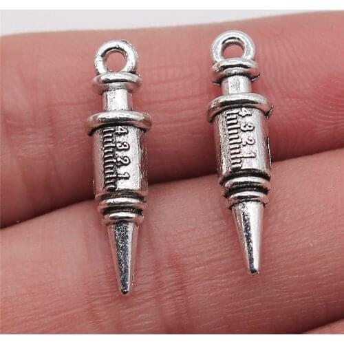 Stereo Syringe Charms Pendant DIY Jewelry Findings Antique Silver Color 7x25mm