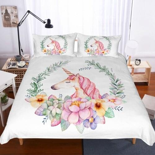 Unicorn Bedspread Single Double Bed Set Bedding Room For Kids Girls Decor 2020 Cartoon Bedding 3 Piece Duvet Cover