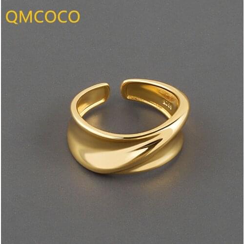 QMCOCO 925 Silver Minimalist Irregular Concave-Convex Smooth Surface Female Ring Simple Temperament Versatile Open Design Ring