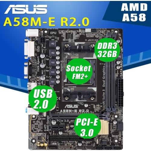 Socket FM2/FM2+ AMD A10/A8/A6/A4/Athlon Asus A58M-E R2.0 Motherboard DDR3 2400MHz VGA DVI AMD A58 Placa-mãe FM2/FM2+ Used