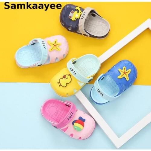 2-8Y Kids Mules Clogs Summer Girls Boys Cartoon Fish Sandals Toddler Sea Horse Slippers Non-Slip Children Flat Garden Shoes Y17