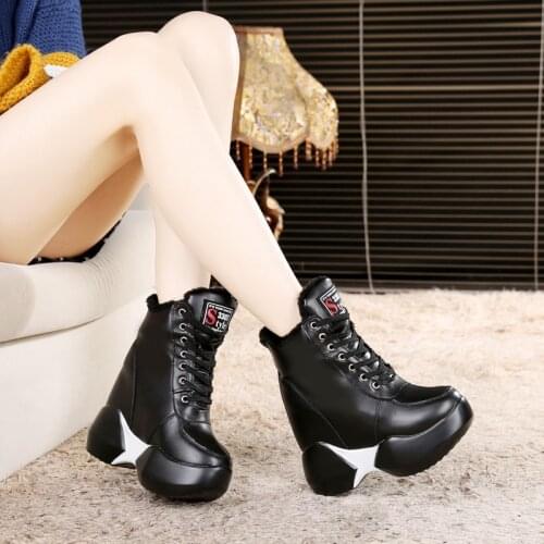 11 cm Ultra high with winter women shoes hidden wedge heels boots elevator casual shoes for women