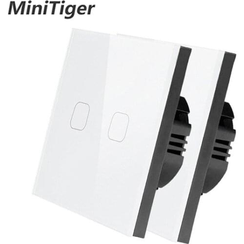 Minitiger AC220V, 1/2/3 Gang 1Way Light Wall Touch Screen Switch EU standard Touch Switch Crystal Glass Panel Touch Switch 2 pcs