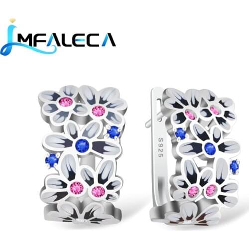 LMFALECA Blue Sapphire Vintage Clip Earrings for Women 925 Silver Jewelry Flower Enamel Ruby Earring Wedding Birthday Fine Gift