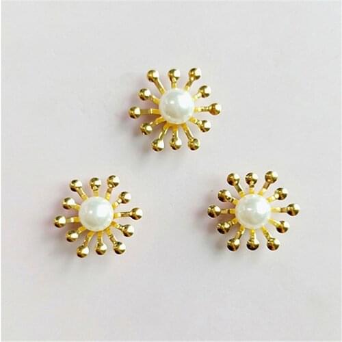 SEA MEW 100 PCS 14*15mm Metal Zinc Alloy Gold Flowers Imitation Pearl Connector For Jewelry Making