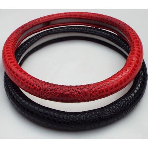 Universal Faux Leather Crocodile Pattern Car Steering Wheel Cover Anti-slip 38cm Auto Steering Wheel Cover Black Red
