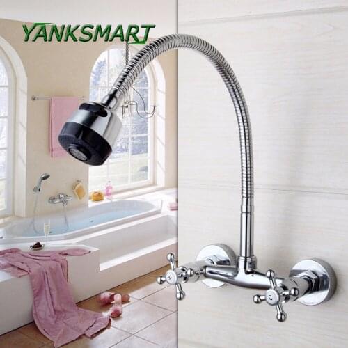 YANKSMART Flexible 360 Swivel Kitchen Faucets Deck Mounted Solid Brass Single Hole Faucet Cold & Hot Water Mixer Tap
