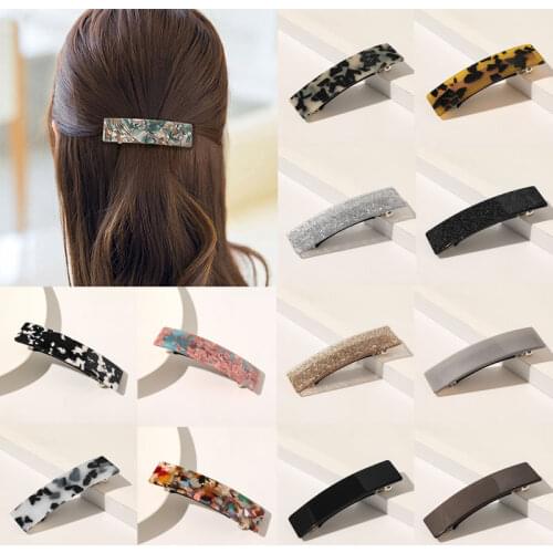 Fashion Korean Vintage Acetic Acid Leopard Print Barrette Rectangle BB Pinch Cock Hairpin Headwear Marble Hair Clip Accesories