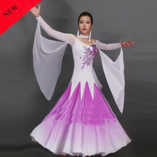 Fantasia Modern Dance Dresses for Ladies Purple Blue Color Fabric Clothes Women Tango Compete Professional Ballroom Garment B113
