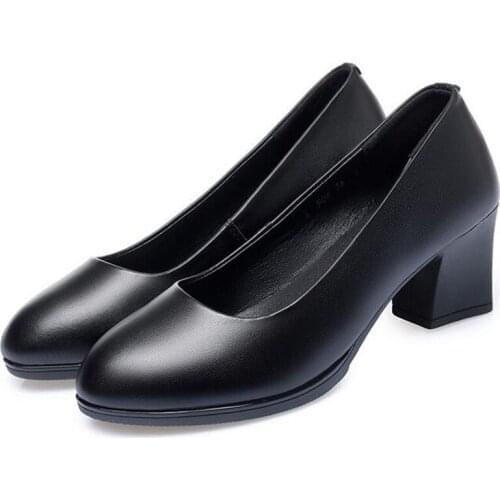 2020 Spring New Top Cowhide Women Black Shoes High Heel 6cm / 8cm Women Shoes Elegant Comfort Genuine Leather Shoes Large Size