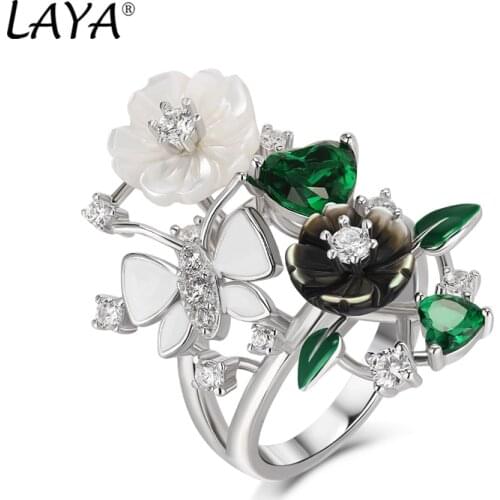 Laya 925 Sterling Silver Summer Hot Style Luxury Jewelry High Quality Zircon Natural Shell Flower Leaf Enamel Ring For Women