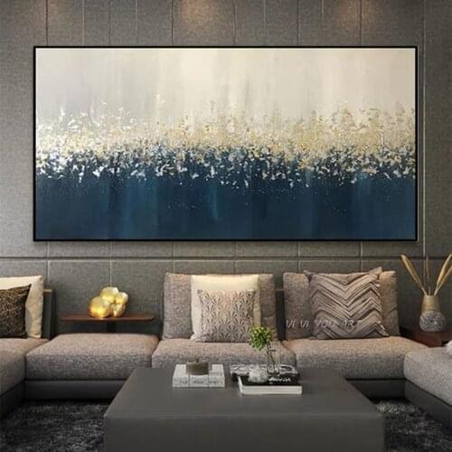 100% Hand Painted Gold Foil Textured Modern Abstract Oil Painting On Canvas Wall Art For Living Room Home Decoration No Framed