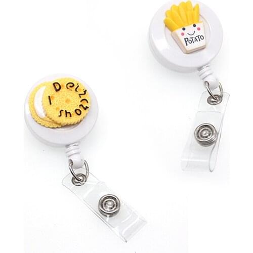 20pcs Wholesale Cute design lovely French fries and Cookies Retractable id badge holder reel