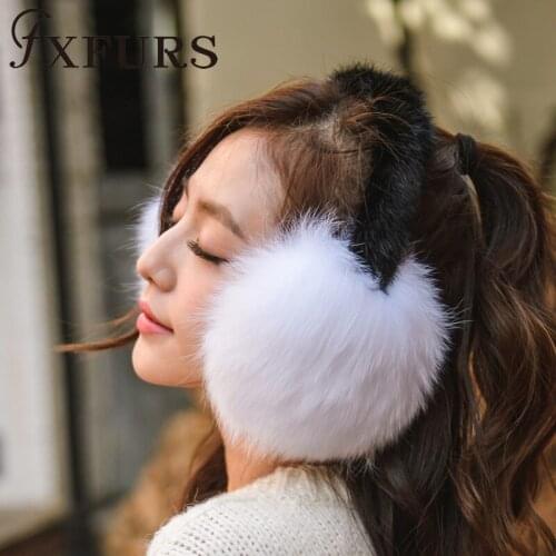 2020 Fxfurs fashion New Fox Fur Earmuffs with Mink Fur Shelf Women Winter Warm Fur Earflaps