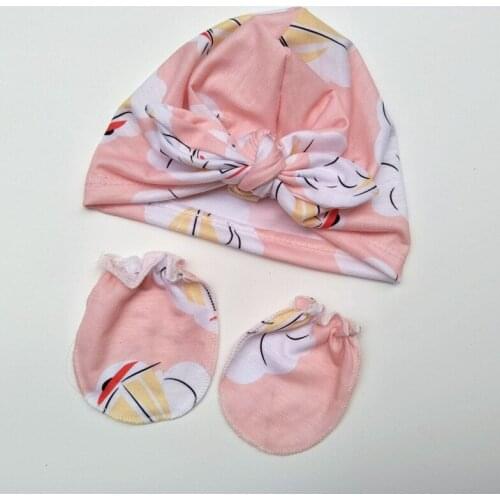 2021 New Baby Striped Newborn Hat+ Gloves Children Rabbit Ear Knot Sleeve Indonesian Caps Baby Scratch Proof Gloves Hat Set